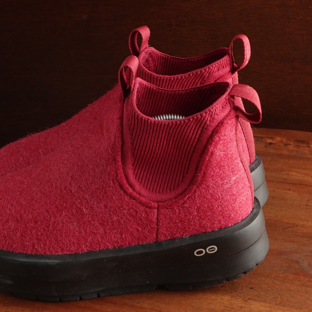 OOFOS Boot WMS SZ 7 Pink Red OOmega Londoner Wool Blend Comfort Recovery Chelsea - Picture 7 of 12